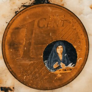 Riproduzione dell'Annunciata di Palermo realizzata dentro una moneta da un centesimo