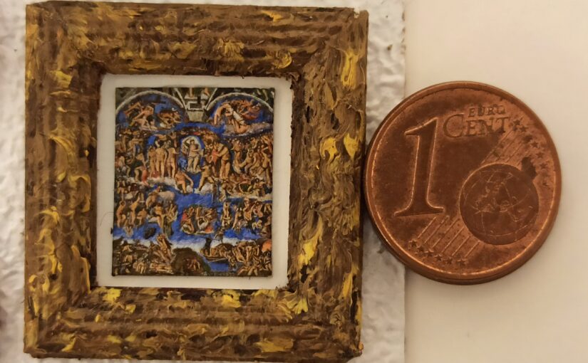 Il Giudizio universale: Confronto del dipinto microscopico con la moneta da un centesimo.